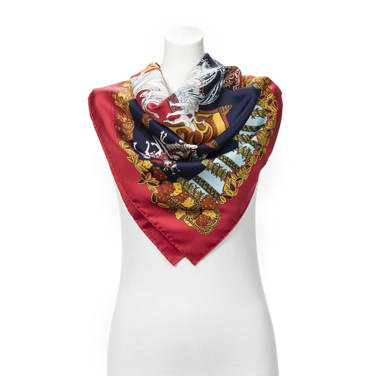 Hermes Scarf Navy 100% Gold Twill Silk — view 6