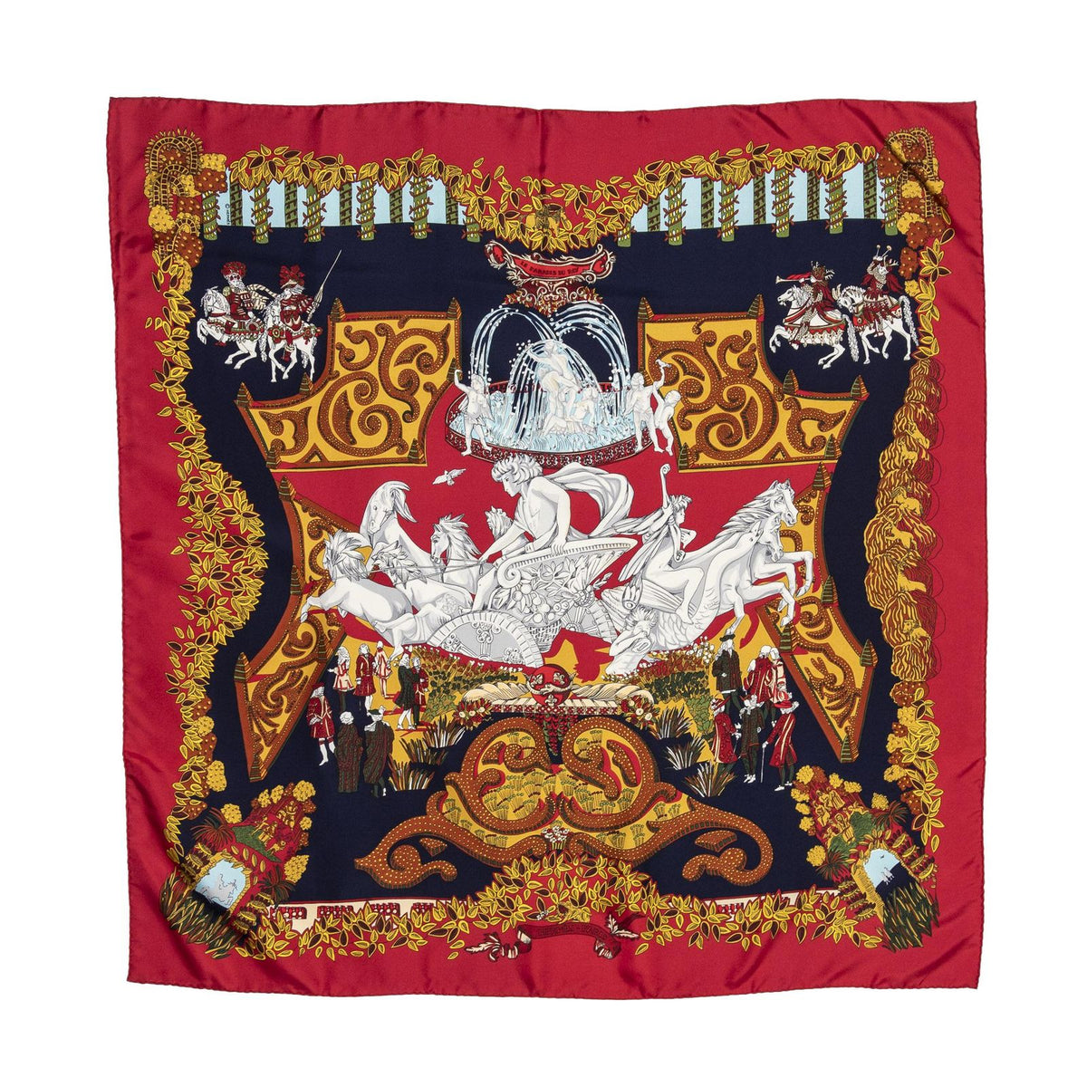 Hermes Scarf Navy 100% Gold Twill Silk — view 7