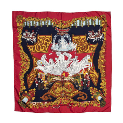 Hermes Scarf Navy 100% Gold Twill Silk — view 7