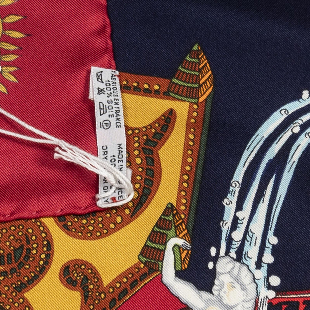 Hermes Scarf Navy 100% Gold Twill Silk — view 5