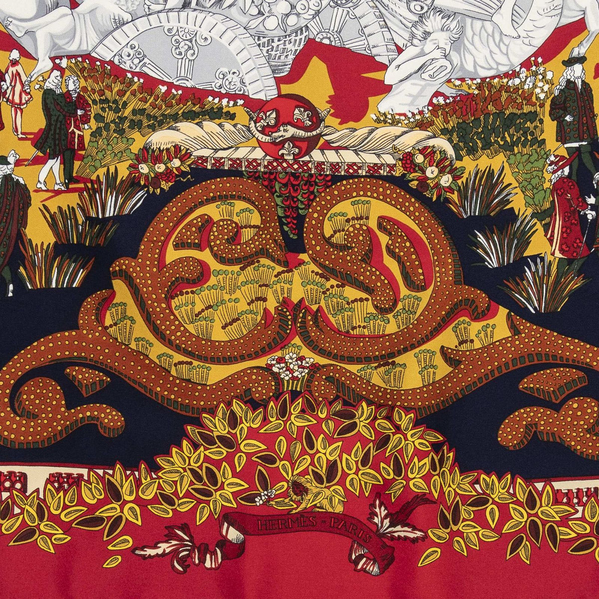 Hermes Scarf Navy 100% Gold Twill Silk — view 4