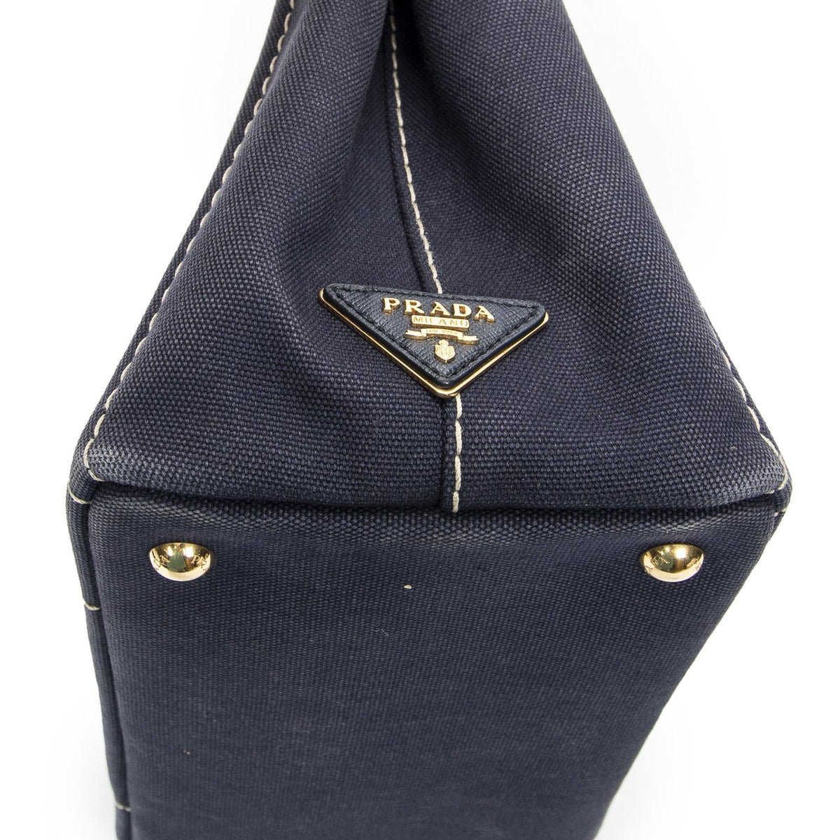 Prada Canapa Small Tote Bag Navy Canvas — view 7