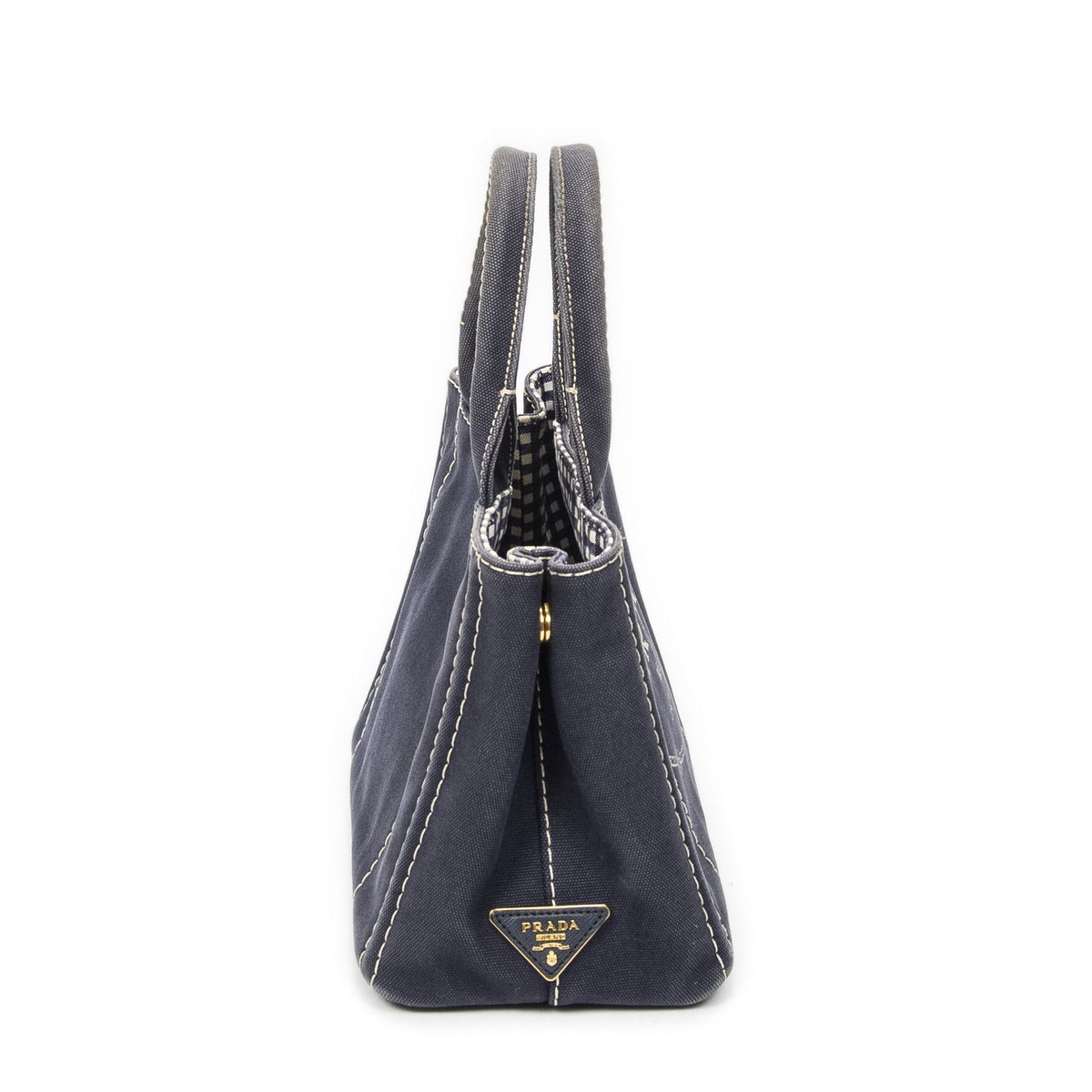 Prada Canapa Small Tote Bag Navy Canvas — view 4