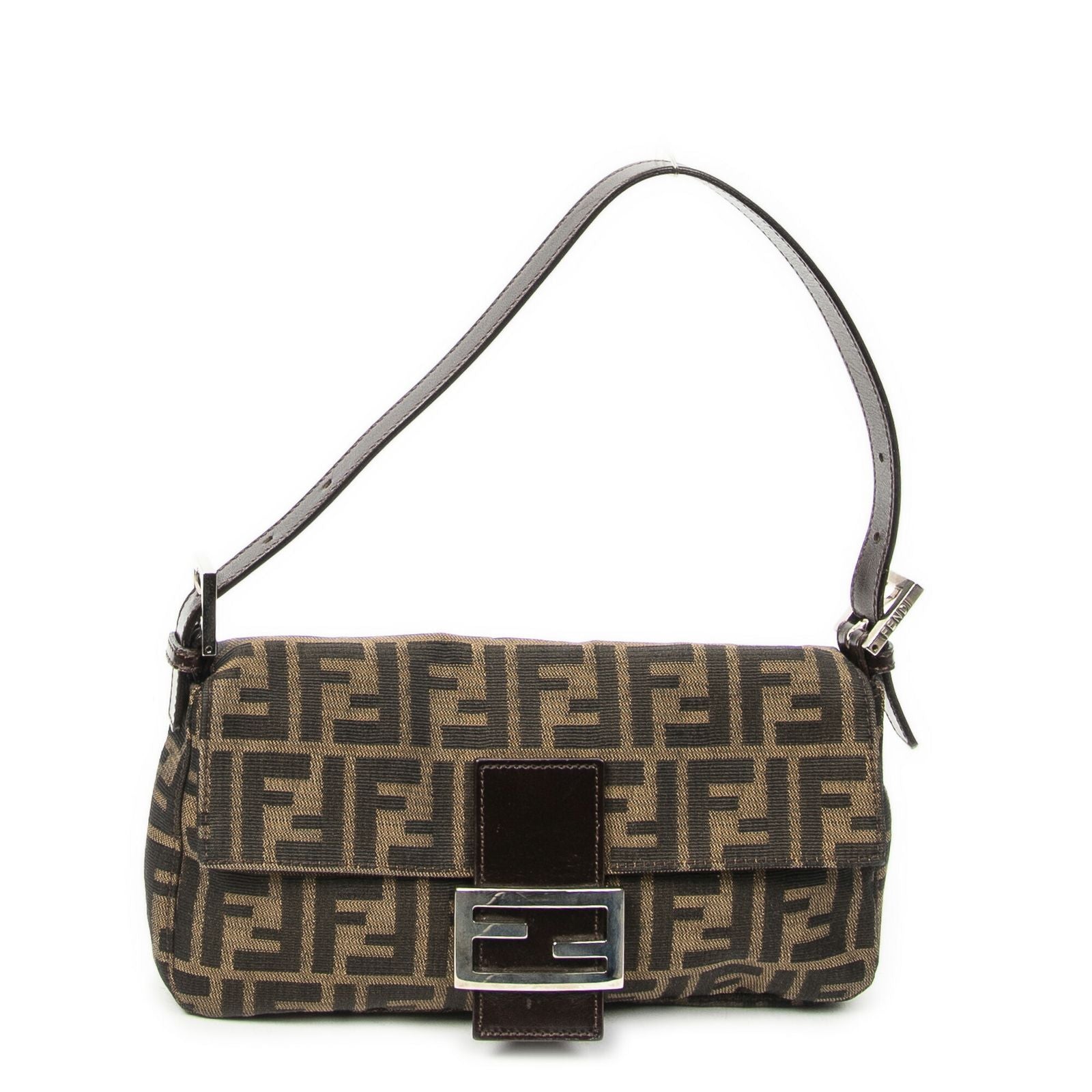 Fendi Baguette Brown Black Zucca Canvas Messenger Bag
