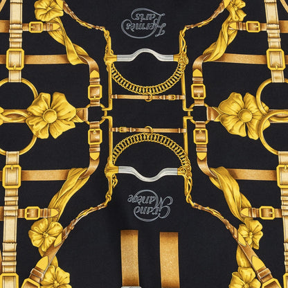 Hermes Scarf Black Red 100% Gold Twill Silk — view 3