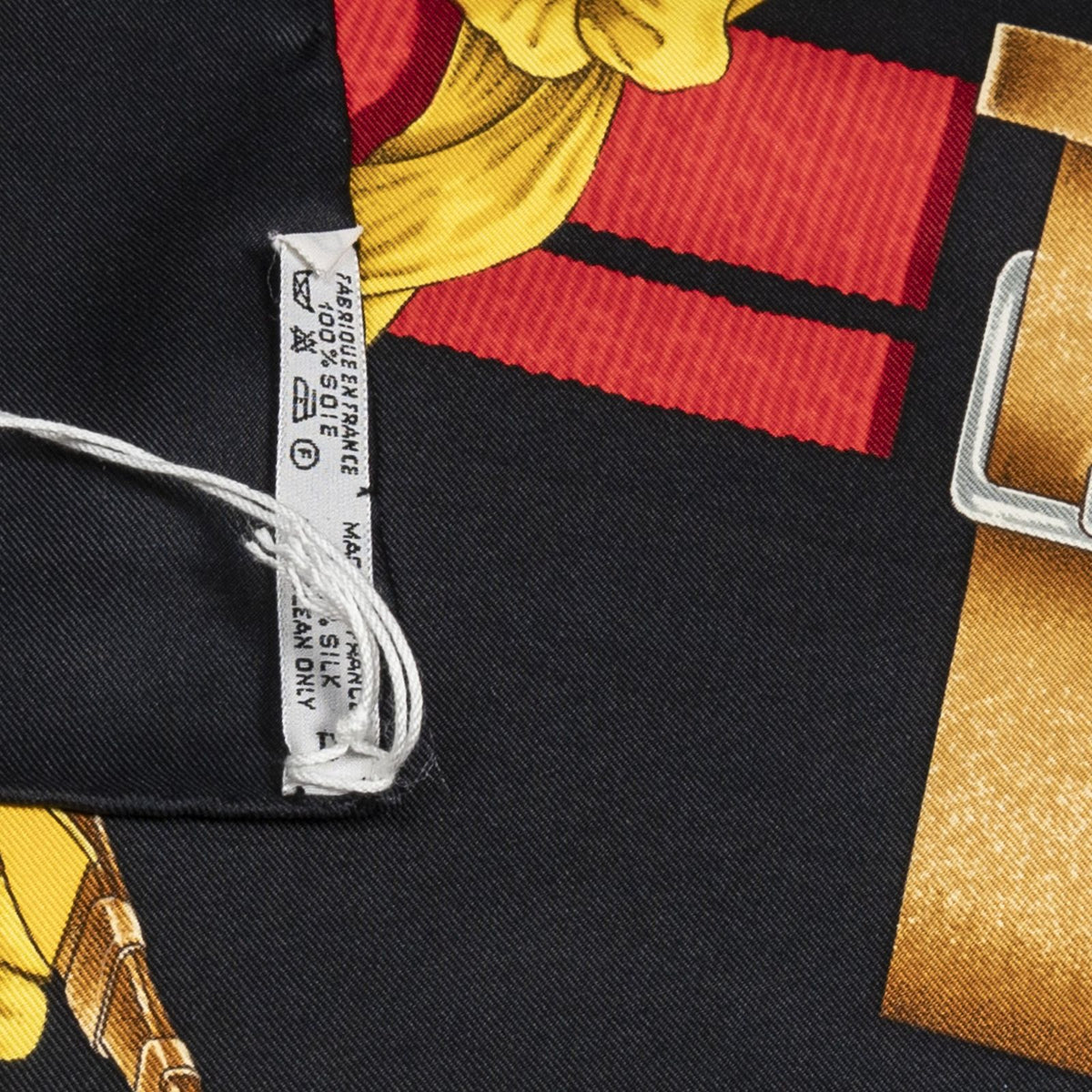 Hermes Scarf Black Red 100% Gold Twill Silk — view 5