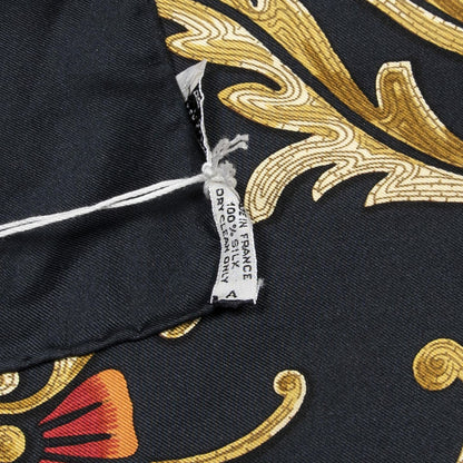 Hermes Scarf Black Red 100% Gold Twill Silk — view 5