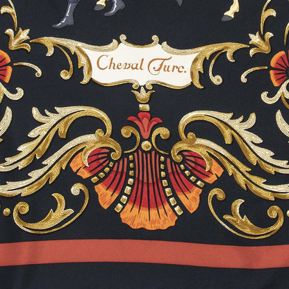 Hermes Scarf Black Red 100% Gold Twill Silk — view 4