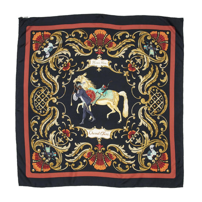 Hermes Scarf Black Red 100% Gold Twill Silk — view 2