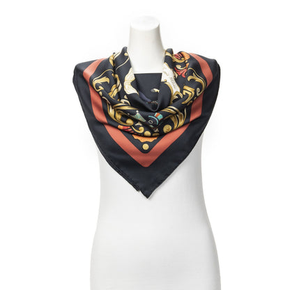 Hermes Scarf Black Red 100% Gold Twill Silk — view 6