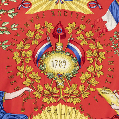 Hermes Scarf Blue Red 100% Gold Twill Silk — view 3