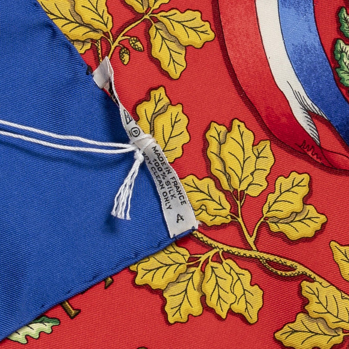Hermes Scarf Blue Red 100% Gold Twill Silk — view 5