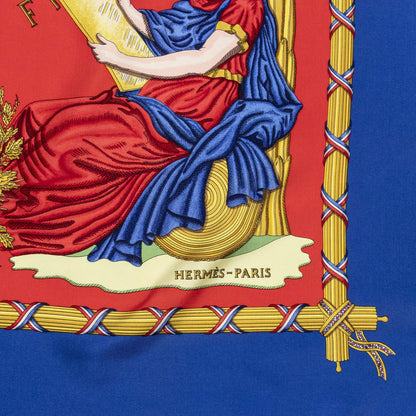 Hermes Scarf Blue Red 100% Gold Twill Silk — view 4