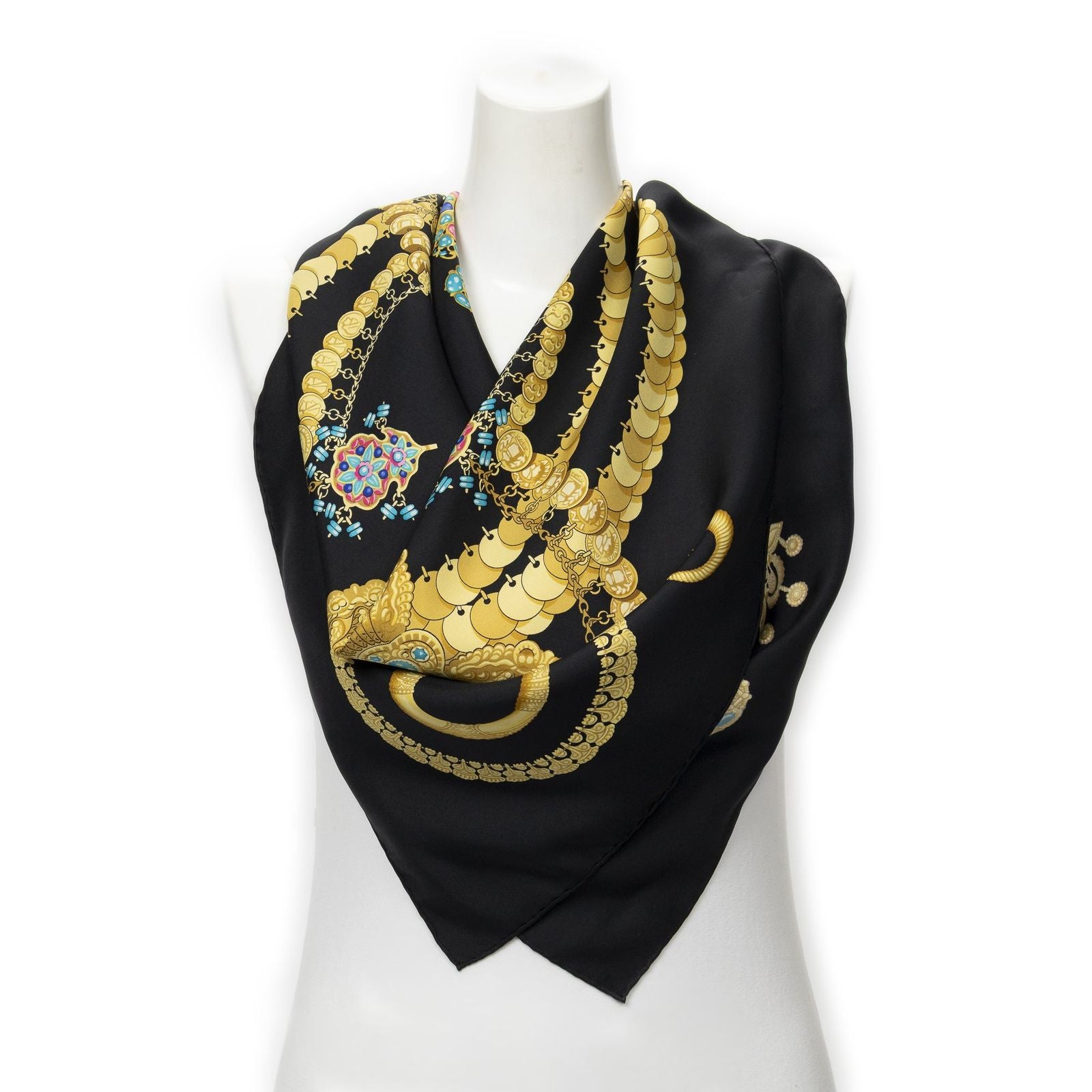 Hermes Scarf Black Gold Silk — view 6