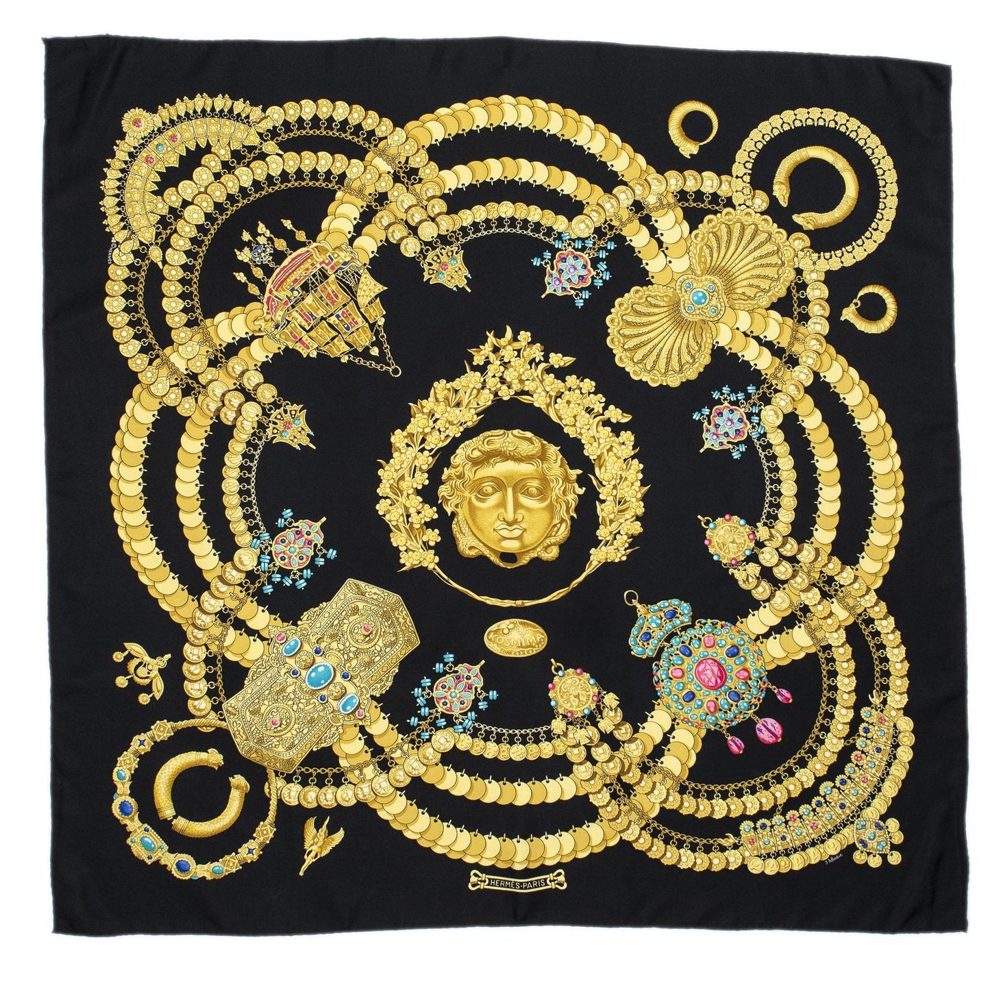 Hermes Scarf Black Gold Silk — view 7