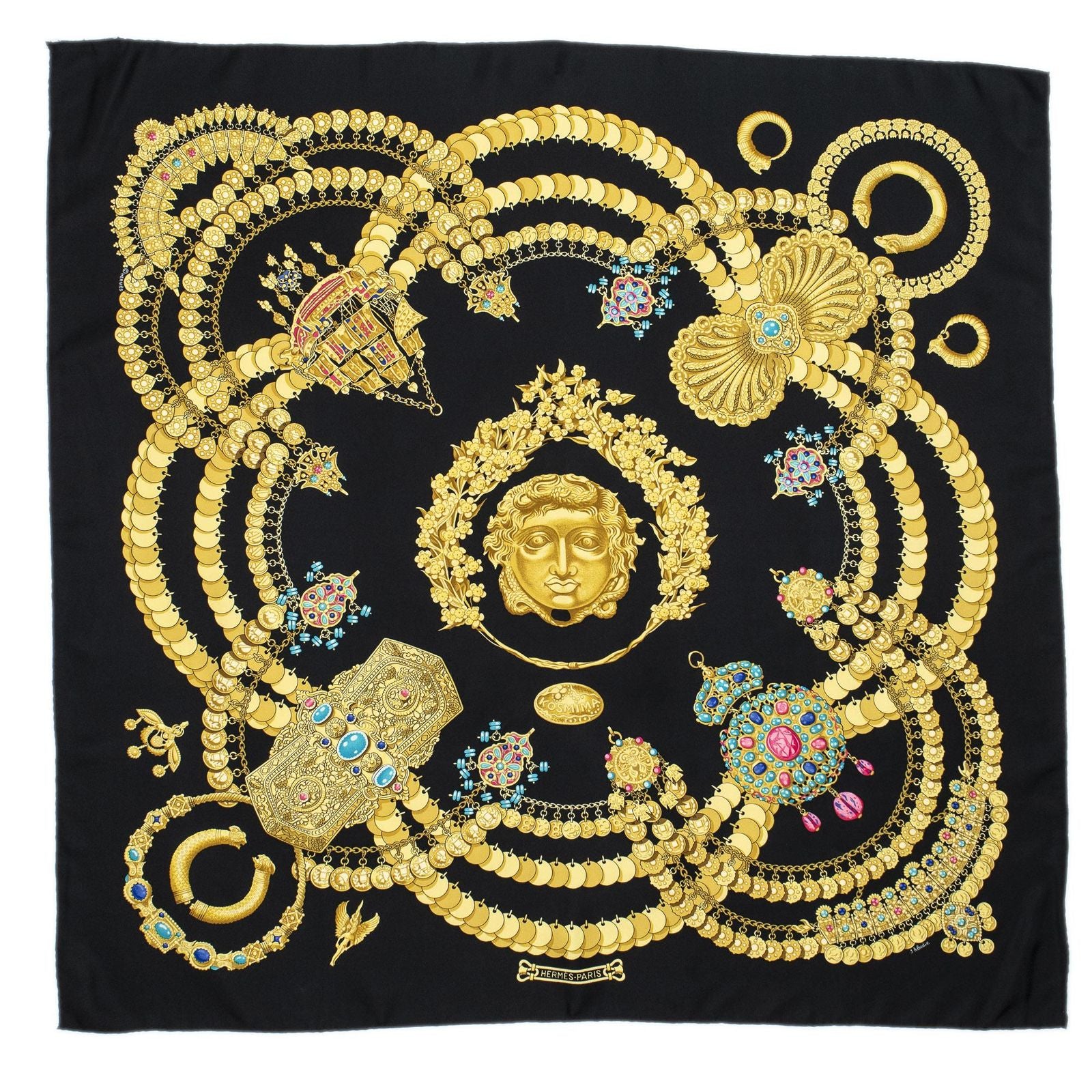 Hermes Scarf Black Gold Silk — view 7