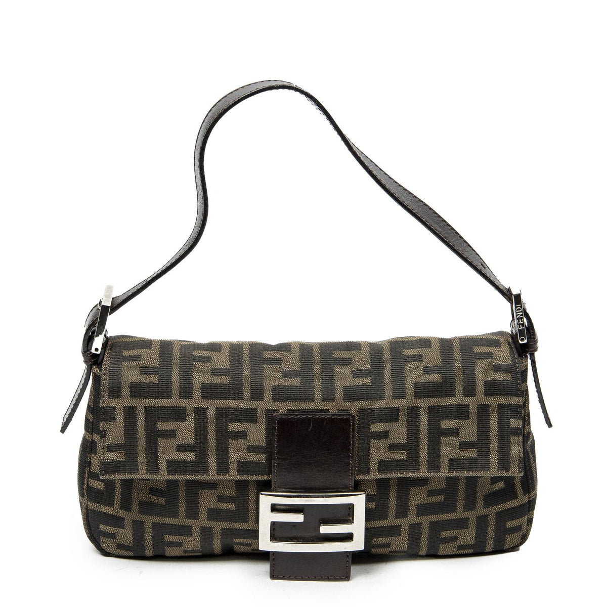 Fendi Baguette Khaki Color Brown Zucca Canvas Messenger Bag