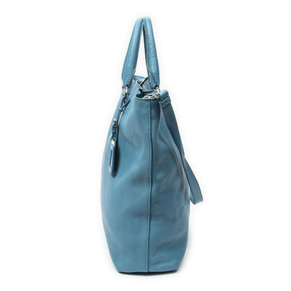 Prada Convertible Open Tote Bag Blue Vitello Phoenix — view 3