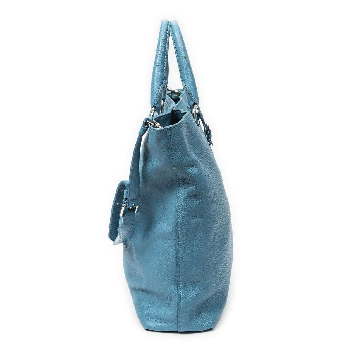 Prada Convertible Open Tote Bag Blue Vitello Phoenix — view 4