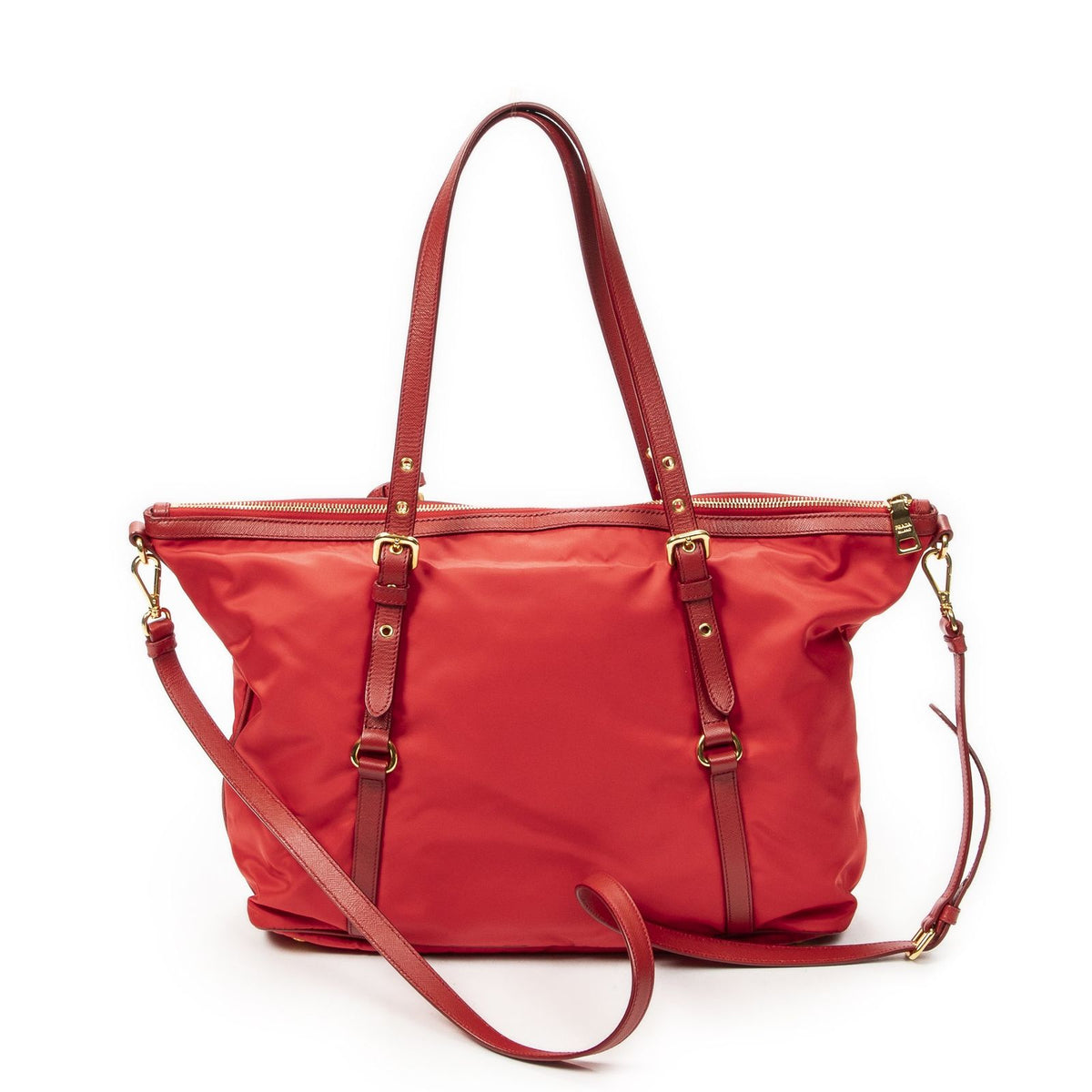 Prada Convertible Zip Tote Bag Red Nylon Canvas — view 5