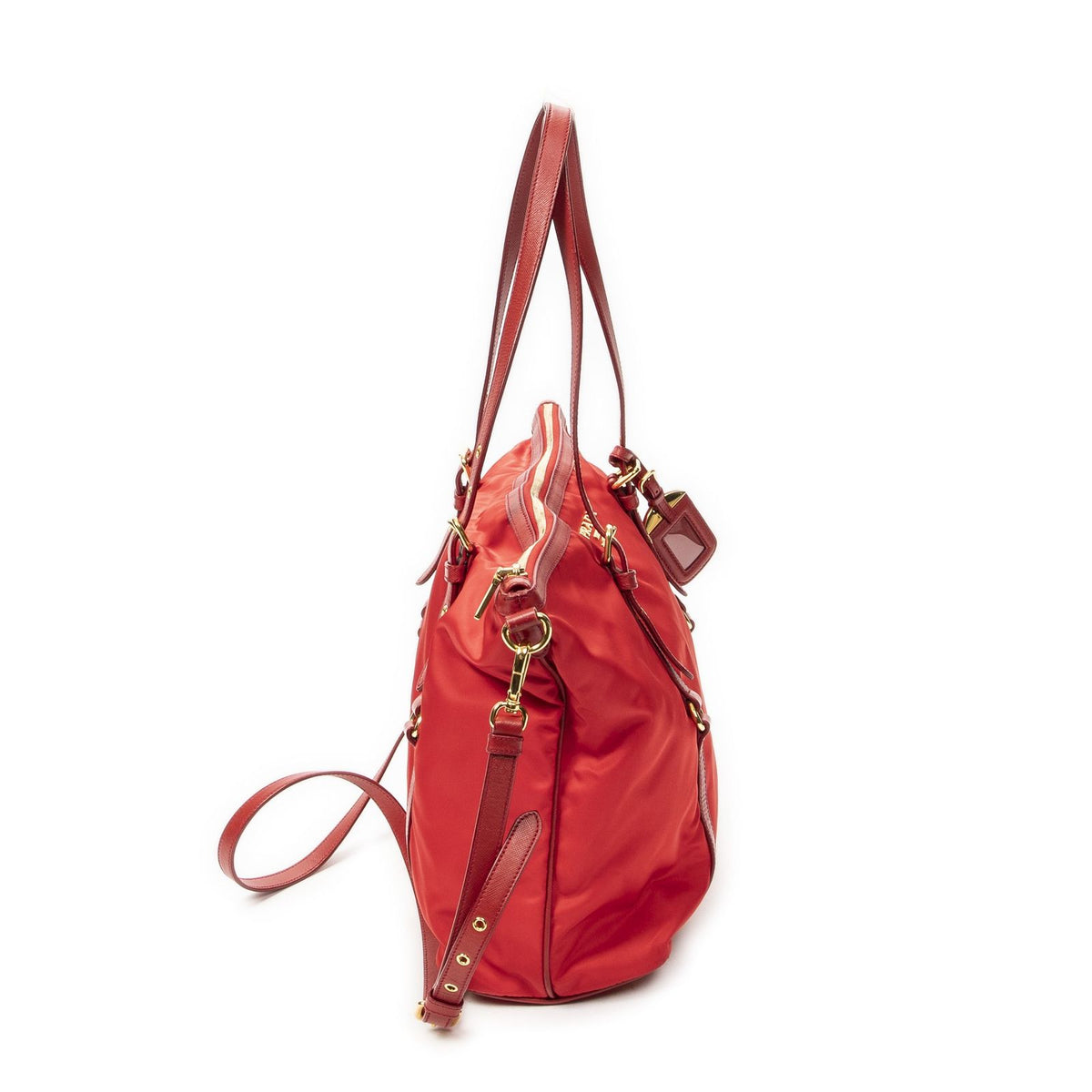 Prada Convertible Zip Tote Bag Red Nylon Canvas — view 4