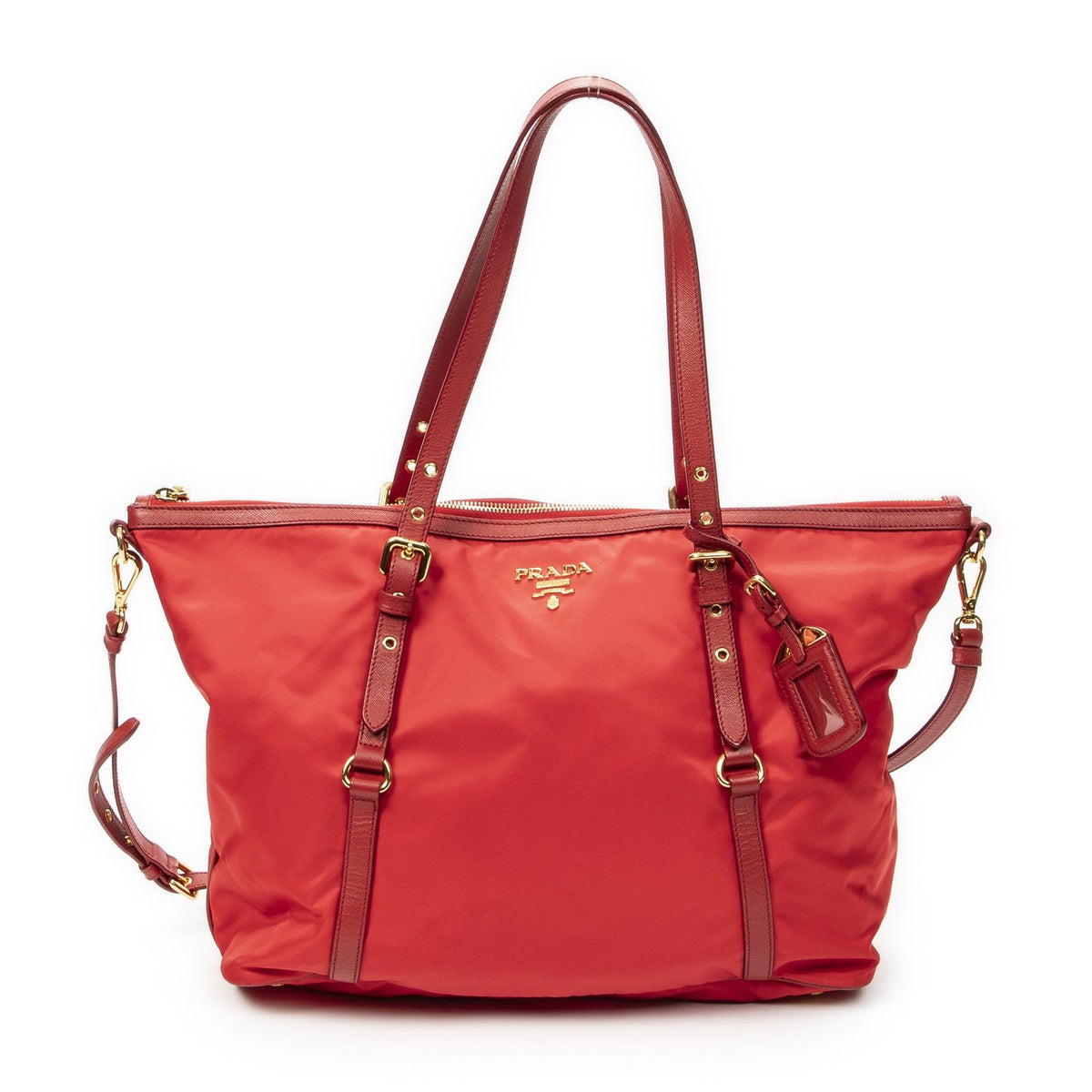 Prada Convertible Zip Tote Bag Red Nylon Canvas