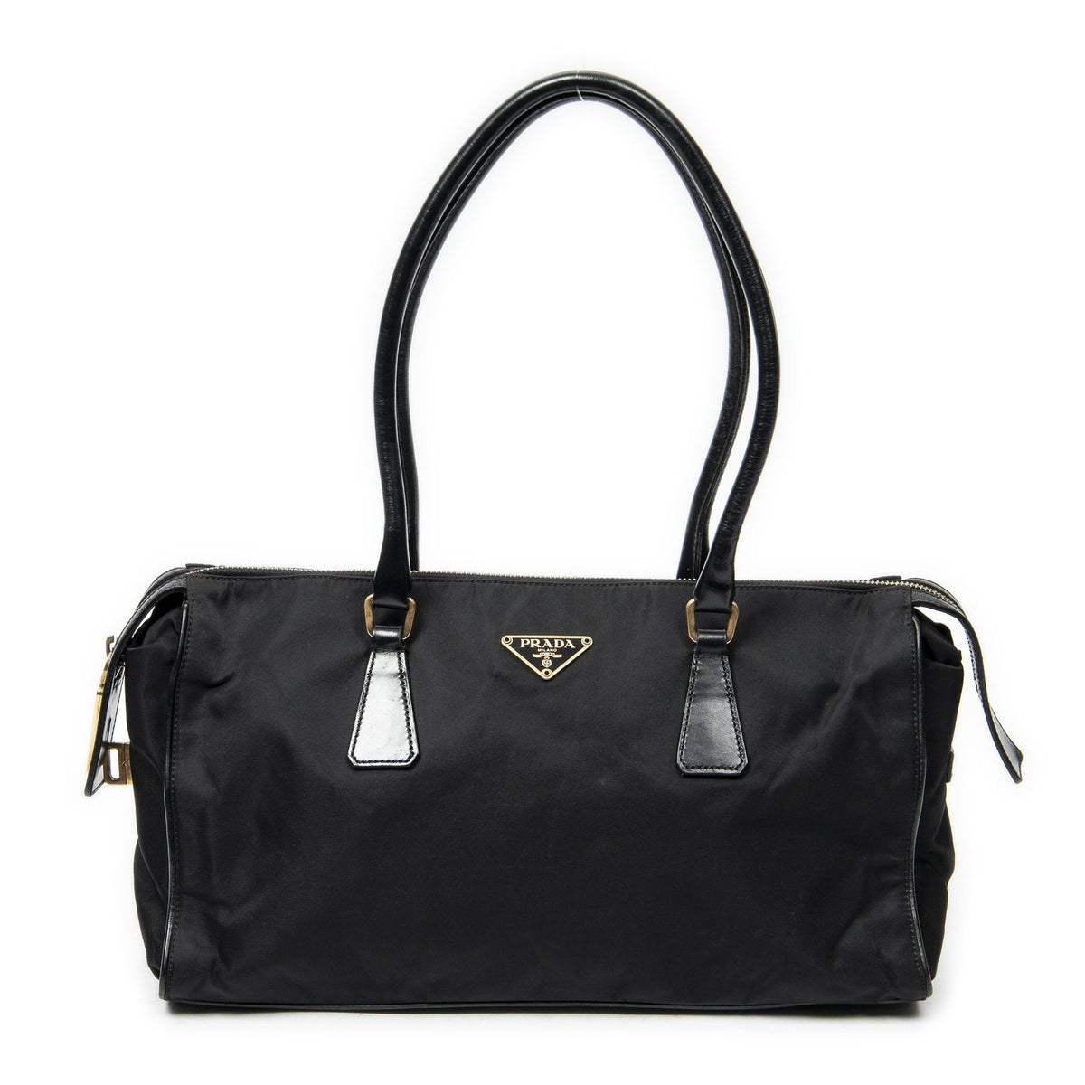 Prada Horizontal Boston Black Nylon Canvas Messenger Bag
