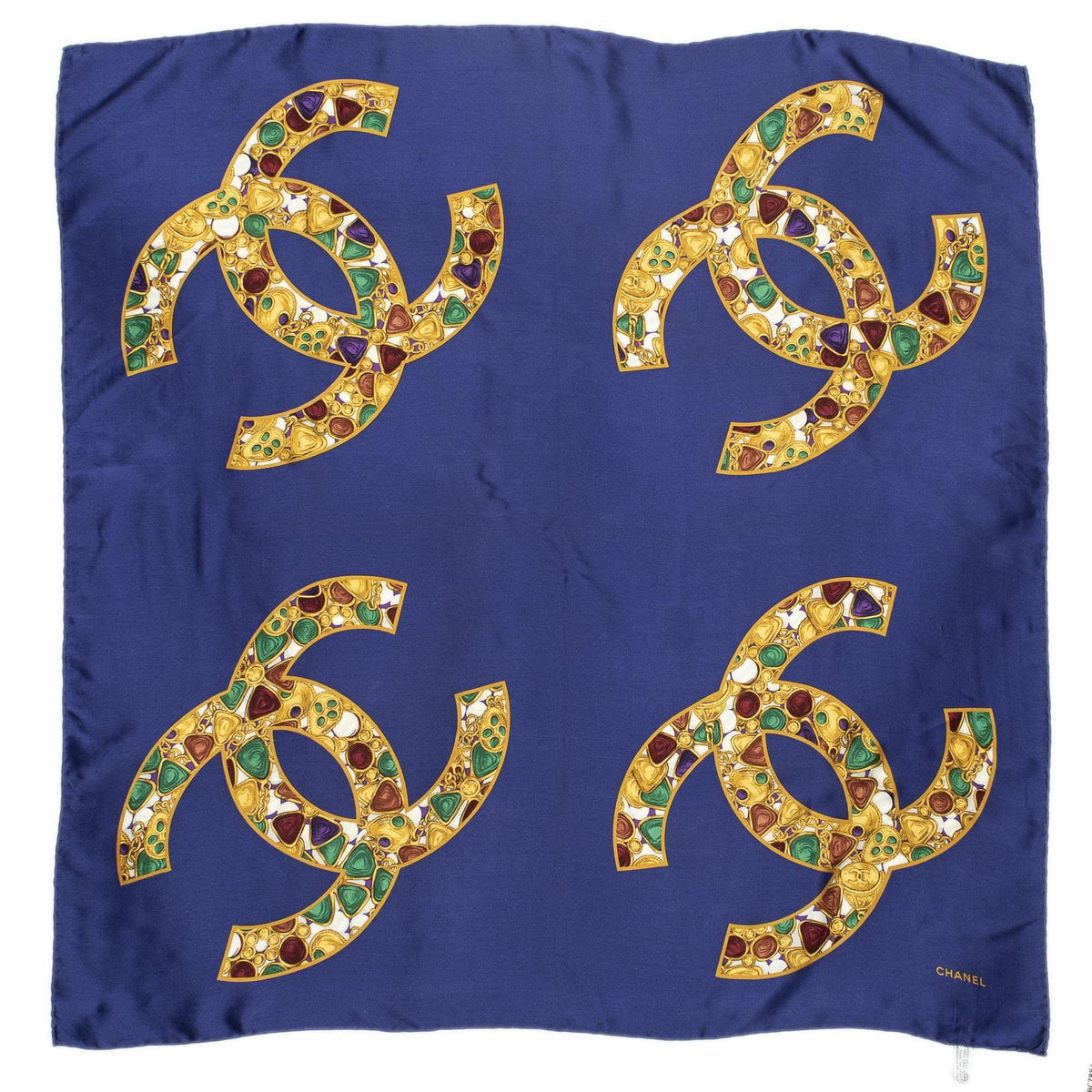 Chanel Scarf Blue Gold Silk — view 2