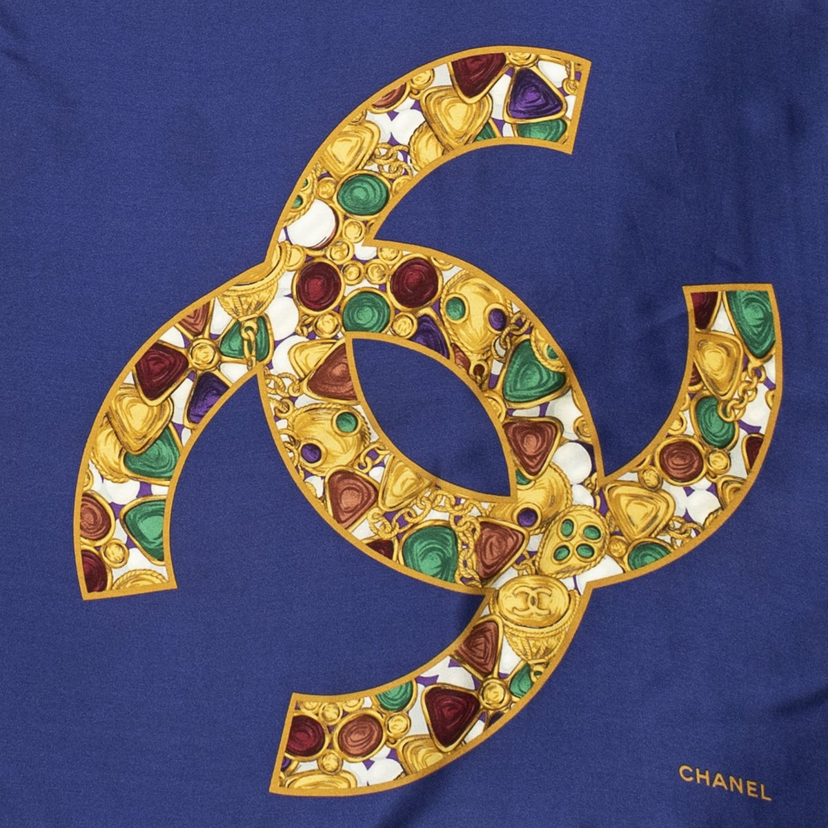 Chanel Scarf Blue Gold Silk — view 8