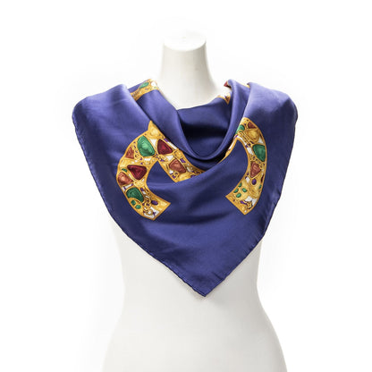 Chanel Scarf Blue Gold Silk