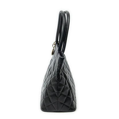 Chanel Timeless Medallion Tote Bag Black Quilted Caviar Leather — view 3