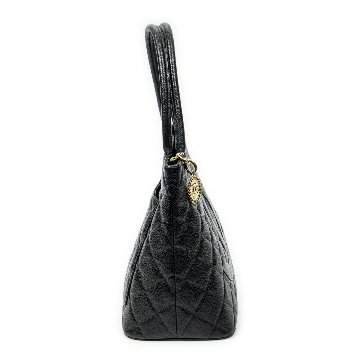 Chanel Timeless Medallion Tote Bag Black Quilted Caviar Leather — view 4