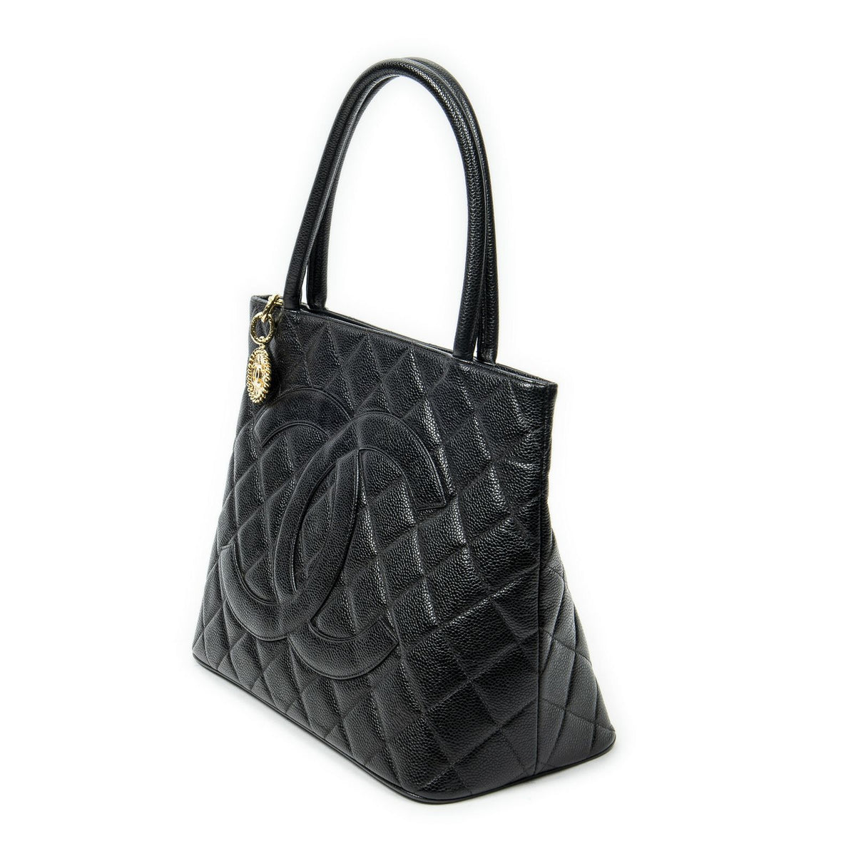Chanel Timeless Medallion Tote Bag Black Quilted Caviar Leather — view 2