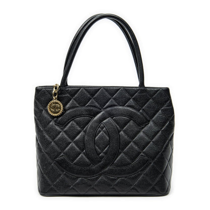 Chanel Timeless Medallion Tote Bag Black Quilted Caviar Leather