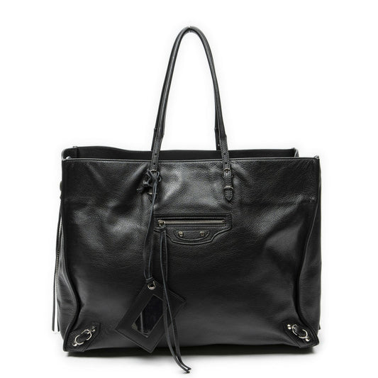 Balenciaga Papier A6 Zip Around Tote Bag Black Gray Calfskin Leather