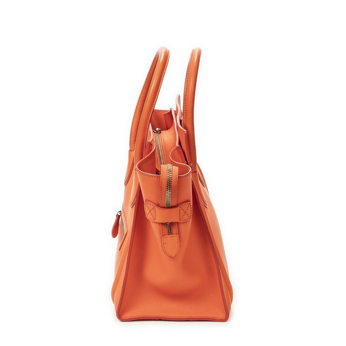 Celine Mini Luggage Handbag Orange Calfskin — view 3