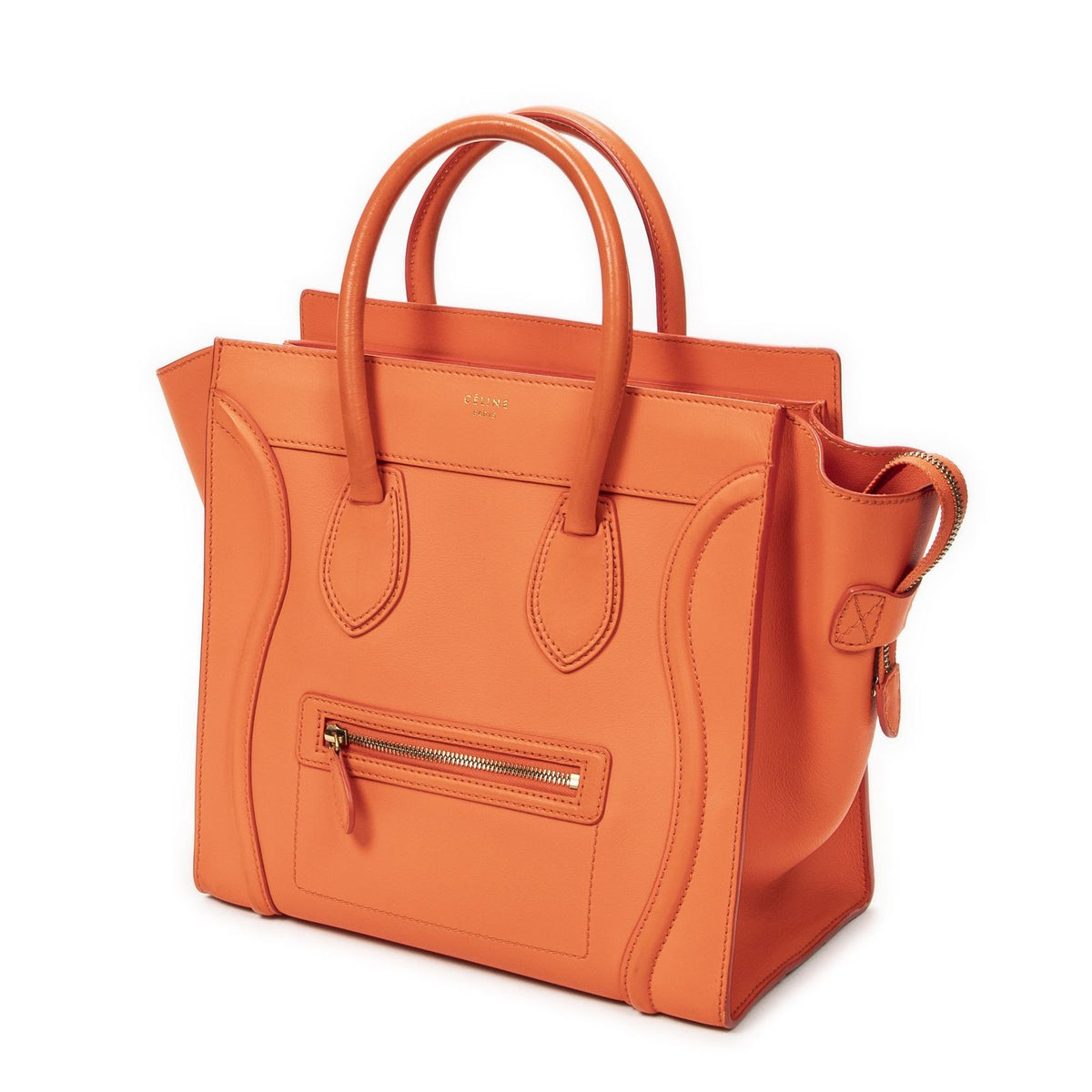 Celine Mini Luggage Handbag Orange Calfskin — view 2