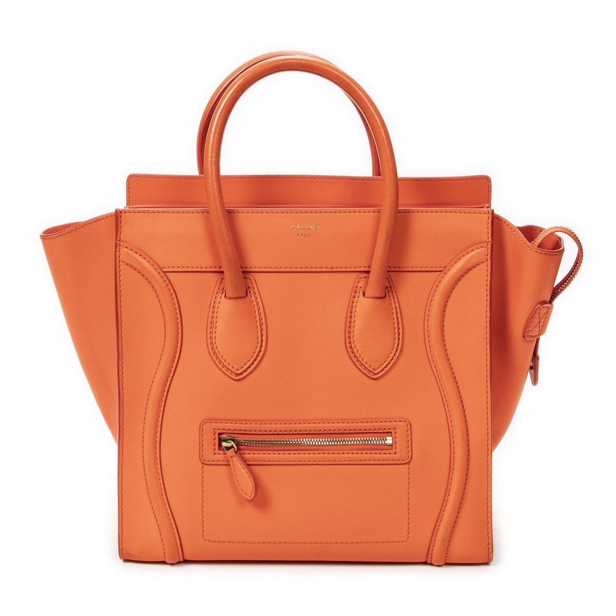 Celine Mini Luggage Handbag Orange Calfskin
