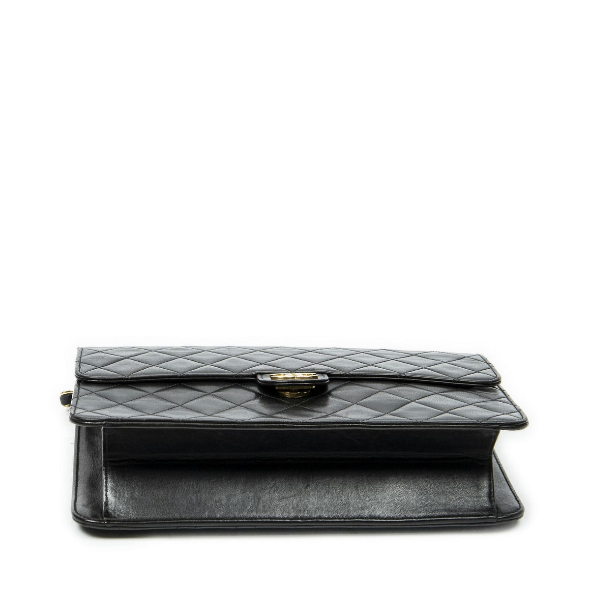 Chanel Vintage Pushlock Straight Flap Bag Black Quilted Lambskin Leather — view 6