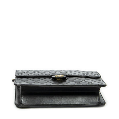 Chanel Vintage Pushlock Straight Flap Bag Black Quilted Lambskin Leather — view 6