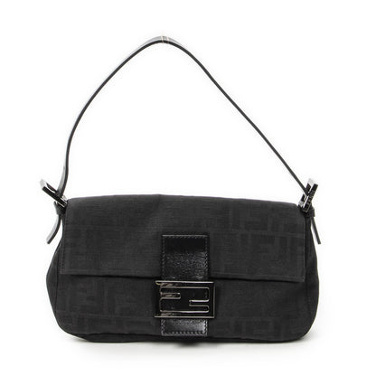 Fendi Baguette Black Zucca Canvas Messenger Bag
