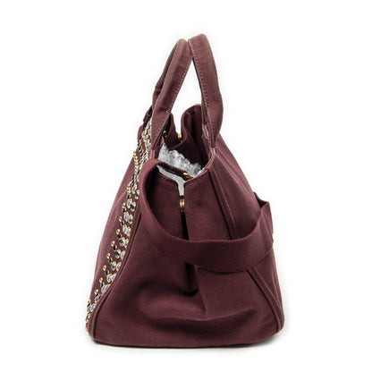 Prada Large Rhinestone Canapa Tote Bag Burgundy Studded Canvas — view 3