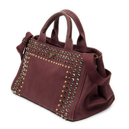 Prada Large Rhinestone Canapa Tote Bag Burgundy Studded Canvas — view 2