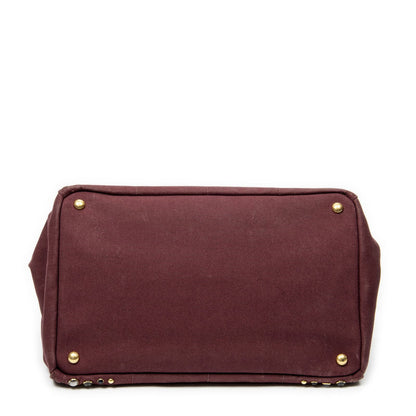 Prada Large Rhinestone Canapa Tote Bag Burgundy Studded Canvas — view 6