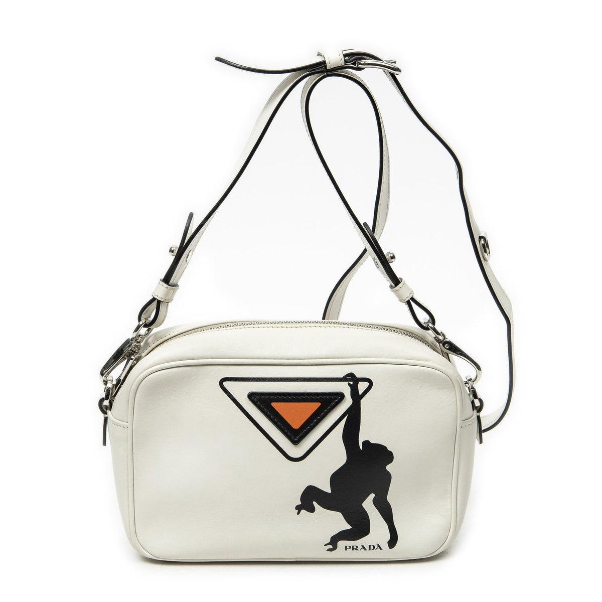 Prada Monki Pattern Camera Bag Ivory Calfskin Leather