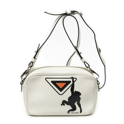 Prada Monki Pattern Camera Bag Ivory Calfskin Leather