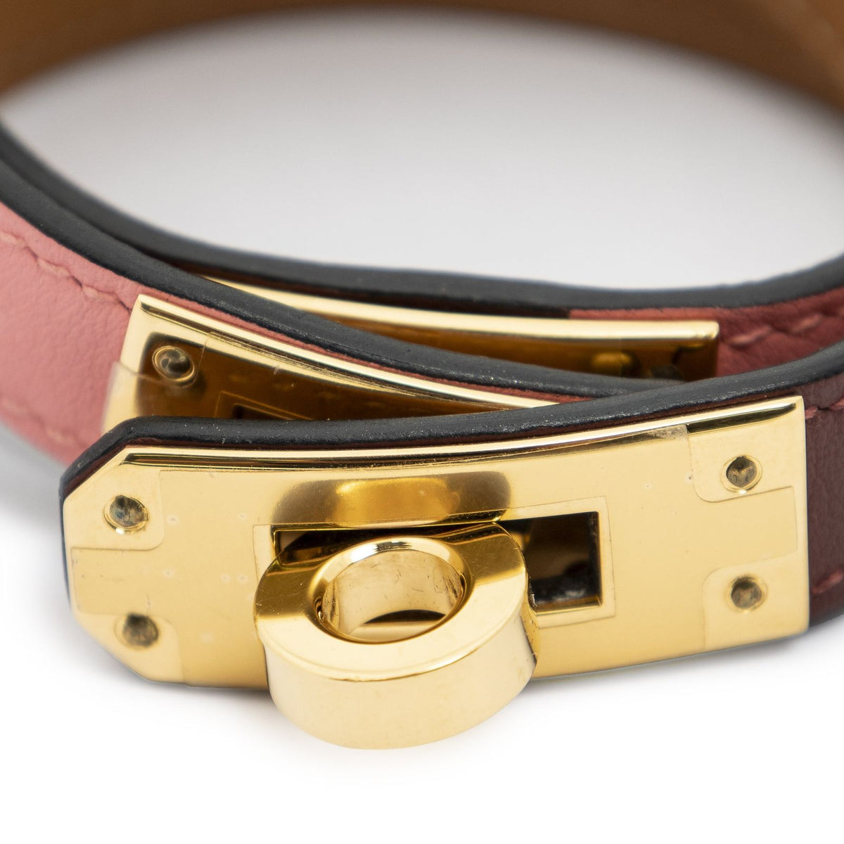 Hermes Kelly Double Tour Bracelet Pink Burgundy Swift Leather — view 3