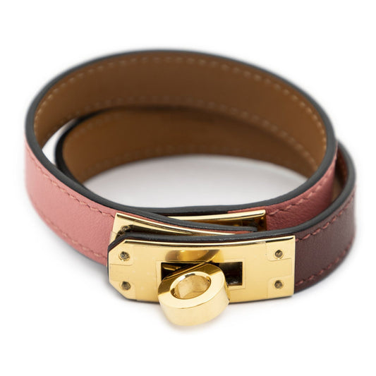 Hermes Kelly Double Tour Bracelet Pink Burgundy Swift Leather