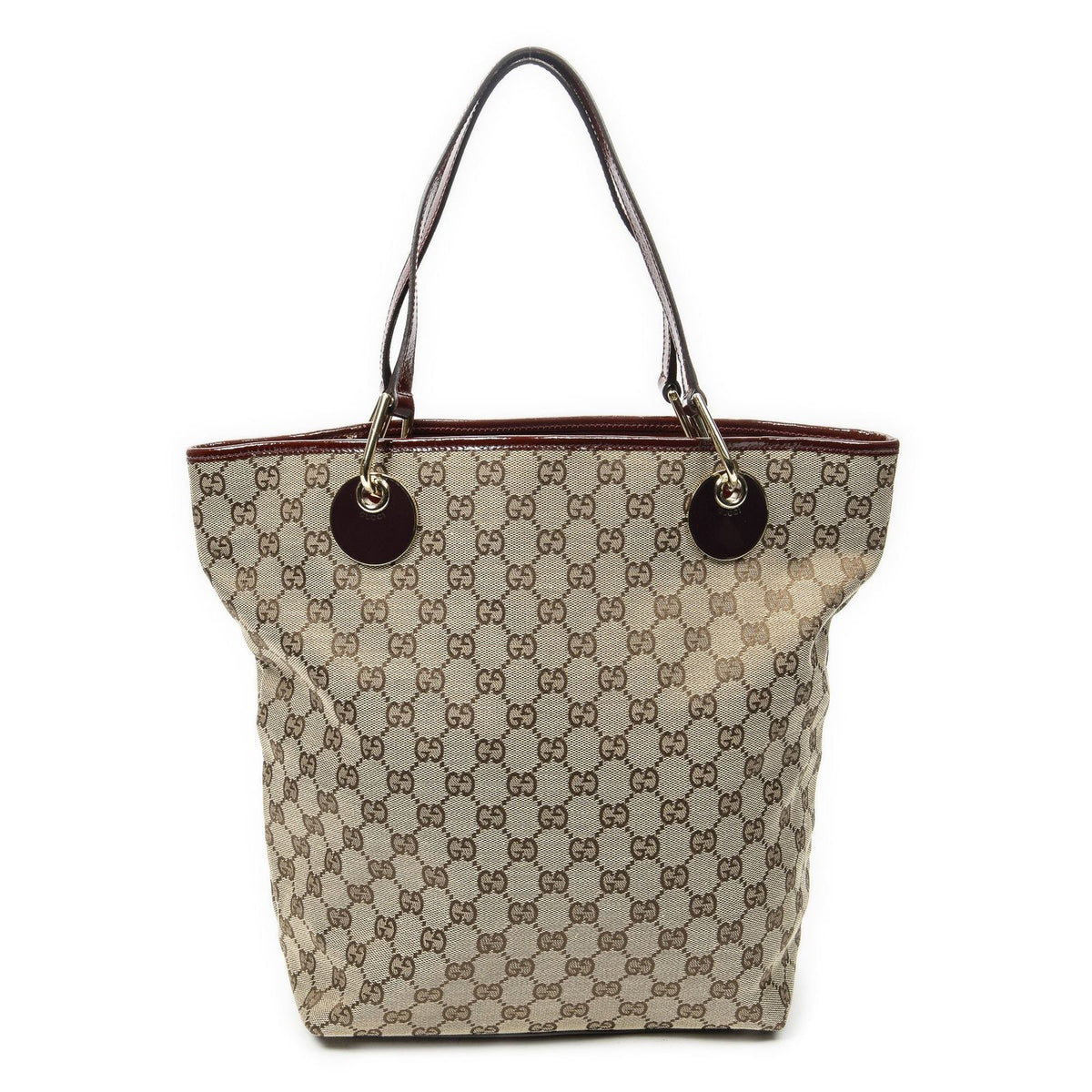 Gucci Eclipse Tote Bag Maroon Beige GG Canvas