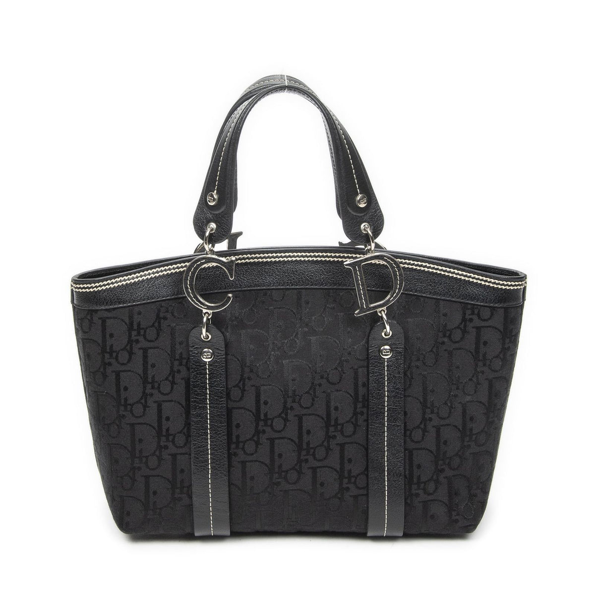 Dior Vintage Embroidery Trotter Tote Bag Black Pattern — view 5